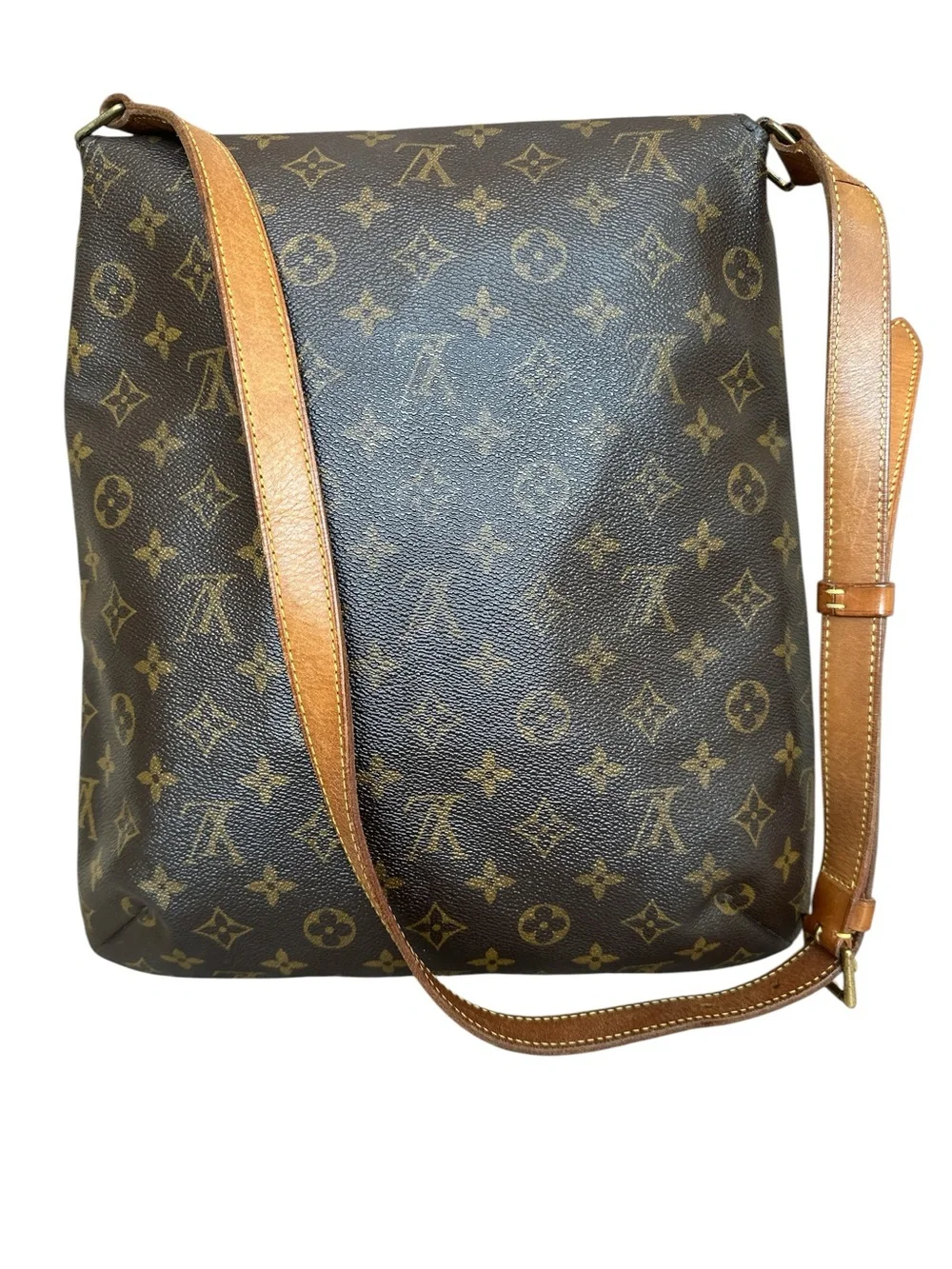 Louis Vuitton Monogram Canvas Messenger Bag with Tan Strap